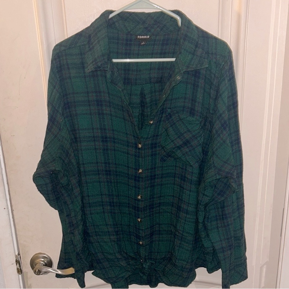 Green Plaid Button-Up Shirt